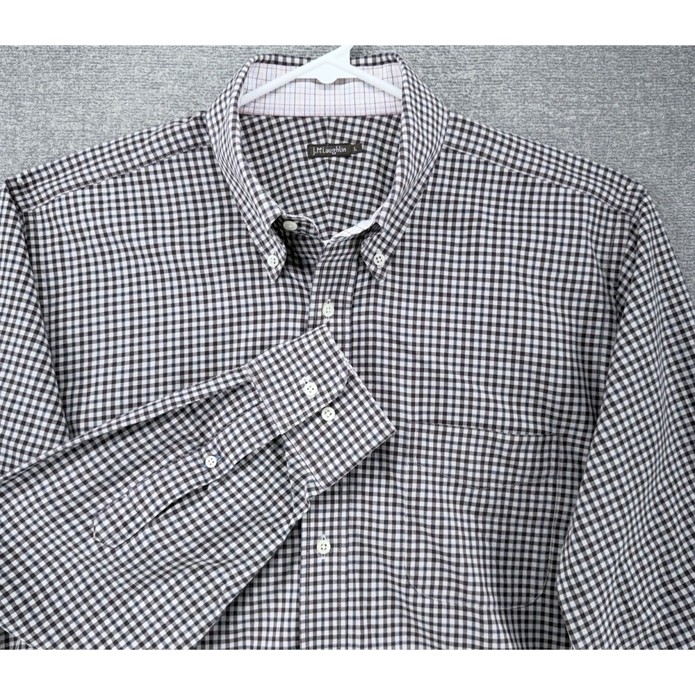 J McLaughlin Dress Shirt Men Size Large Brown Check Long Sleeve Button Up